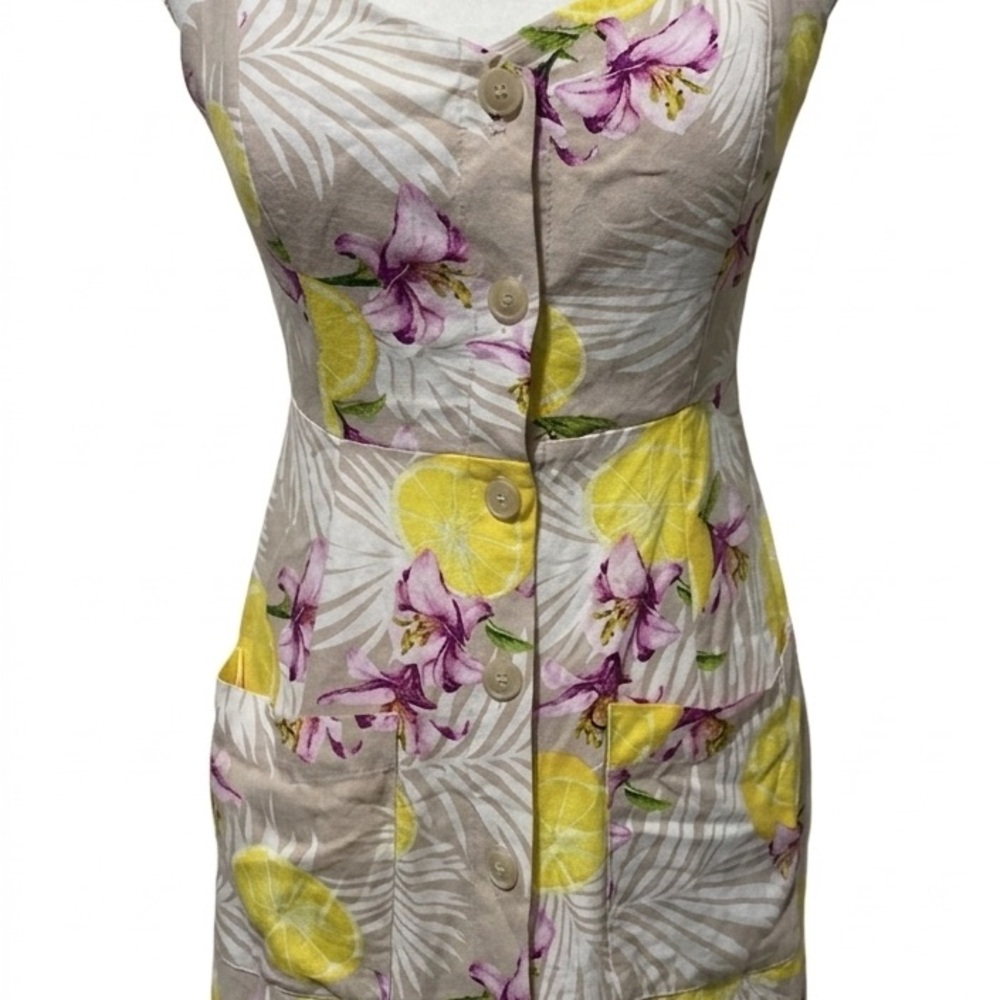 Lemon Floral Midi Linen Blend Dress - Picture 7 of 13